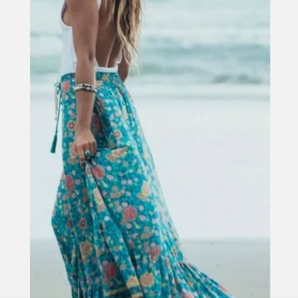 LARGE Spell & The Gypsy Collective Folk Town Maxi Skirt L Turquoise CoâŚ